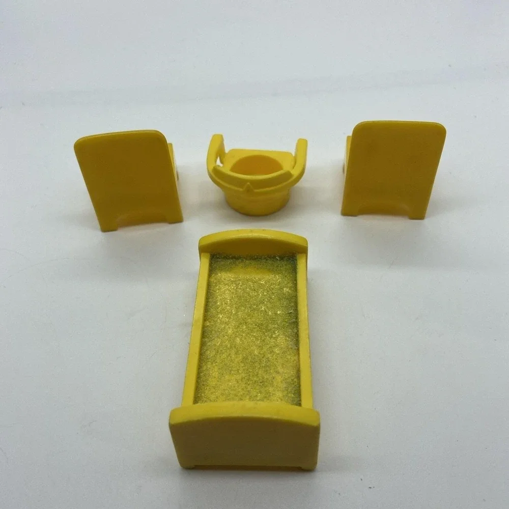 Vintage Fisher Price Little People Yellow Furniture Set Bed Chairs‎ 4pc Lot
